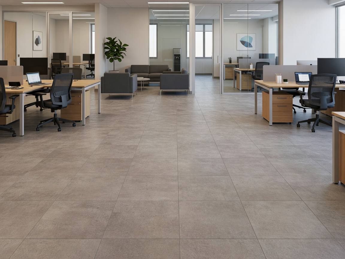 Durable flooring visible across a genuine commercial office interior