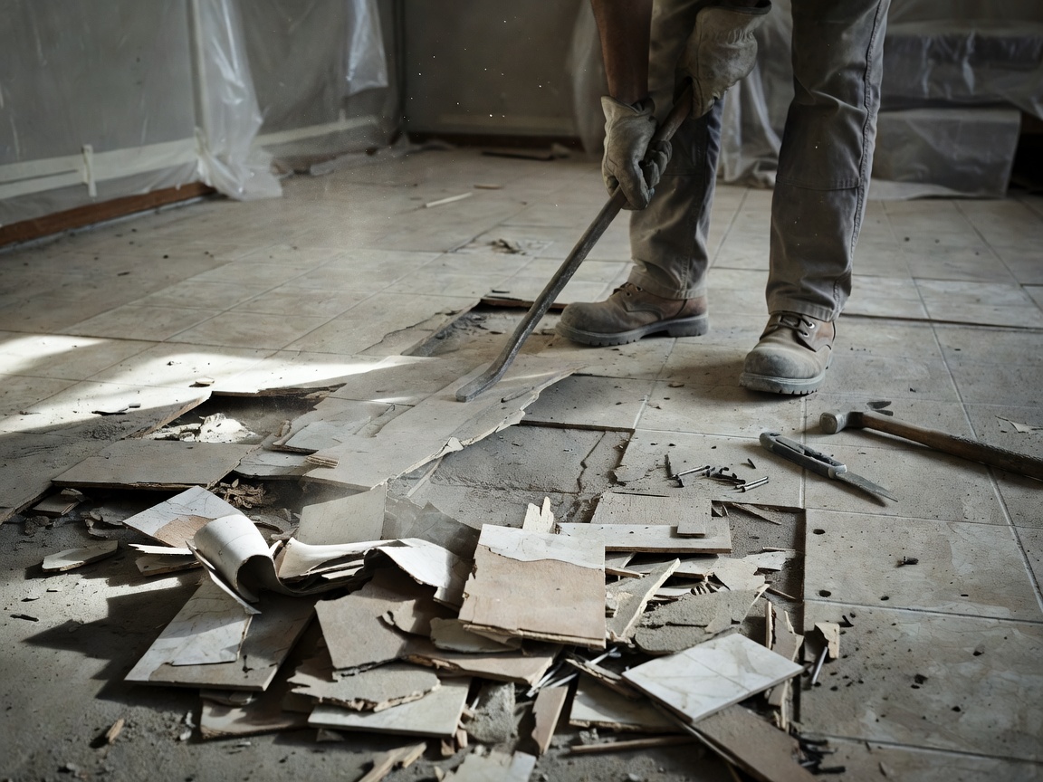 Existing floor being removed during flooring replacement work