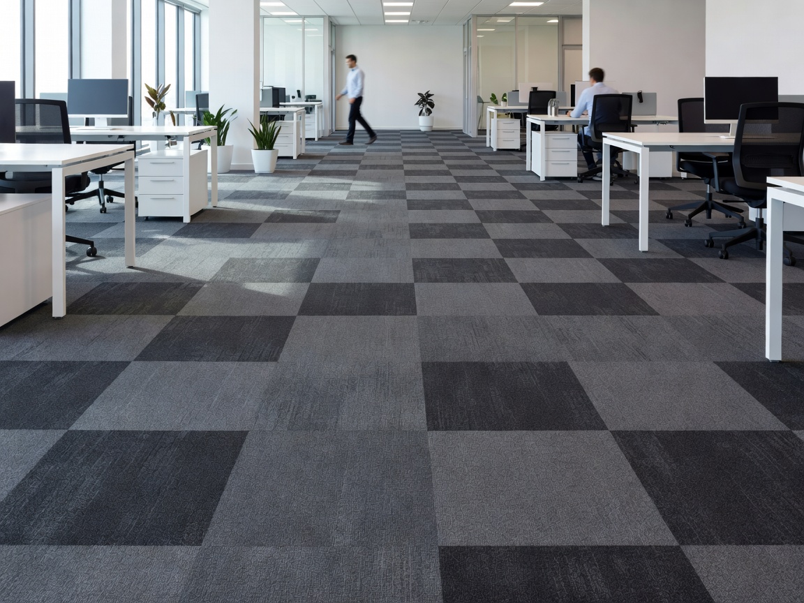 Office environment with clearly visible commercial flooring