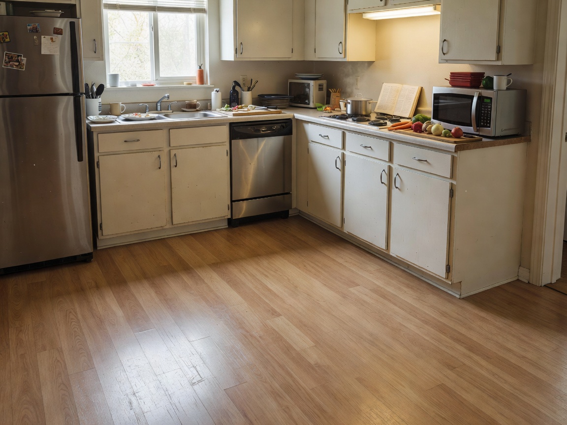 Practical vinyl floor in a working kitchen interior