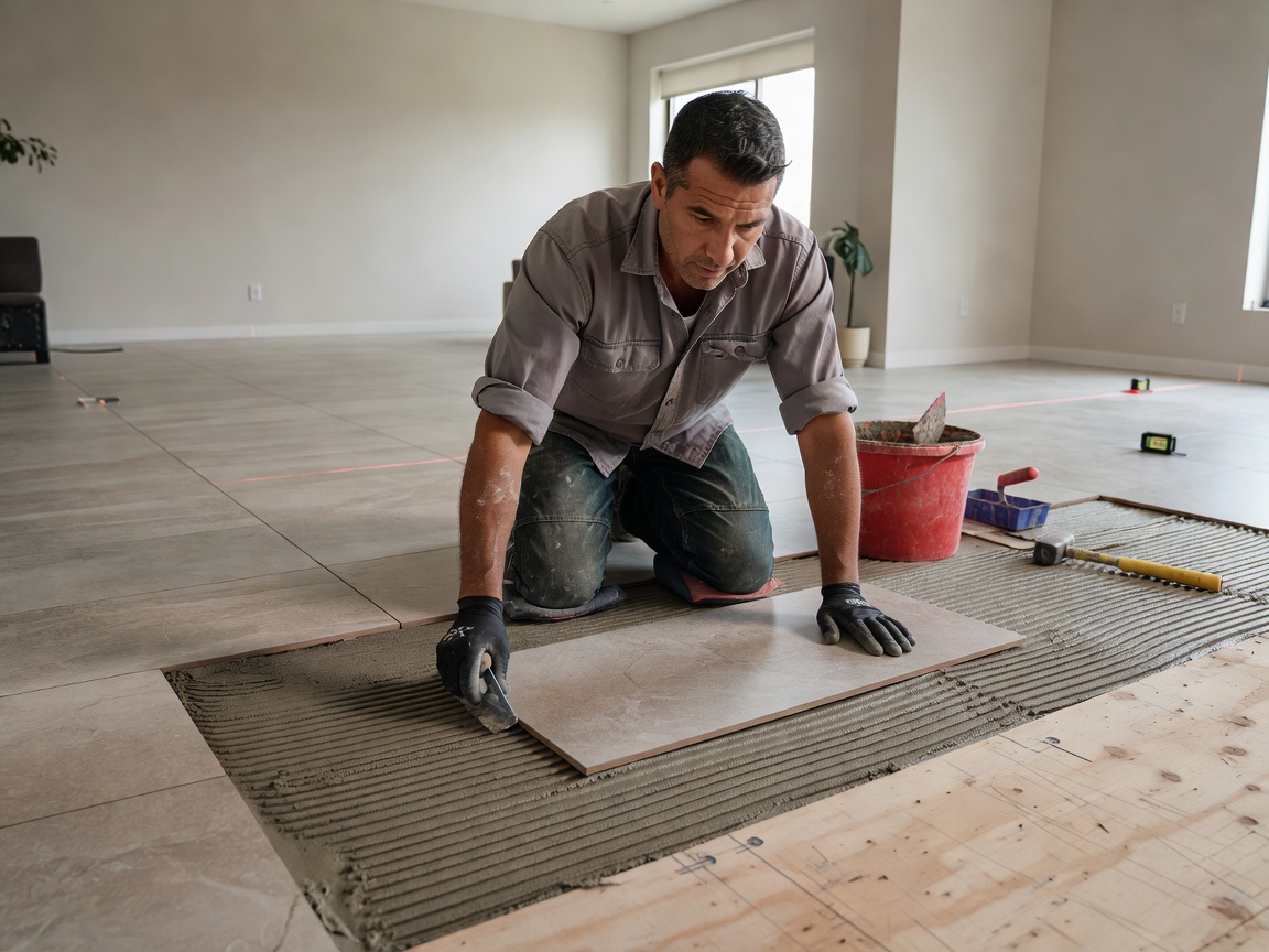 Professional tile flooring work in a residential interior