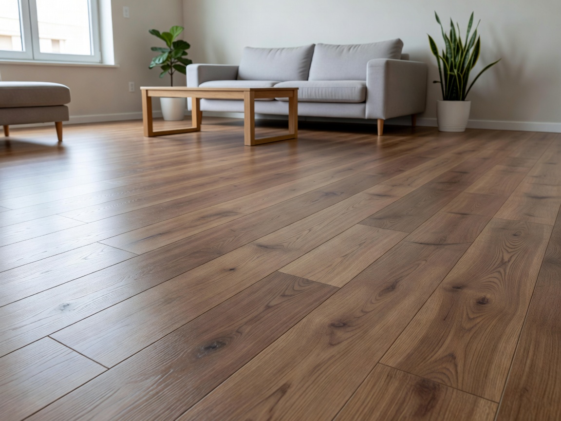 Wood-effect laminate floor in a furnished room